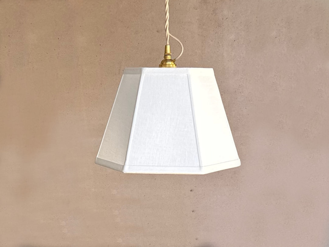 brass pendant light with hex linen shade