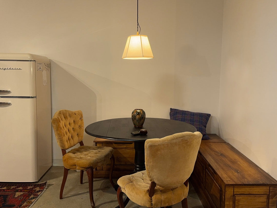 brass pendant light with hex linen shade