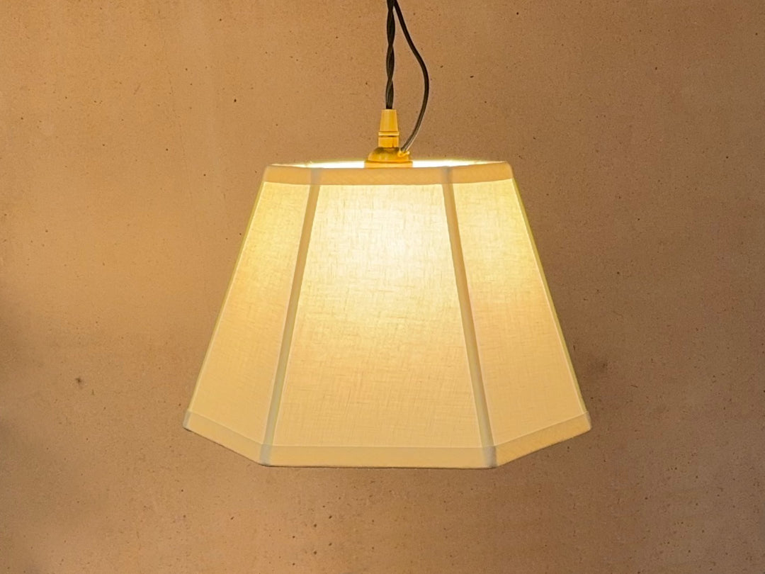 brass pendant light with hex linen shade